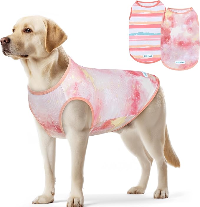 cyeollo 2pack Dog Cooling Shirt, Breathable Sleeveless Summer Clothes for Dogs, Intant Cool T Shirts for Medium Large Dogs, Pink 2XL