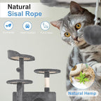 FDW | 54" Cat Tree Tower | Light Gray | Multi-Level Indoor Activity Center with Sisal Scratching Posts, Condos, Plush Perches, Hanging Cat Toys | Sturdy, Easy to Assemble | for Kittens & Adult Cats