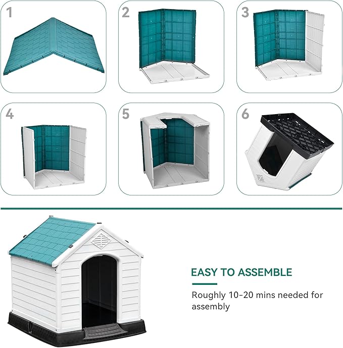 YITAHOME Plastic Dog House, Waterproof Indoor Outdoor Doghouse for Large or Small Dog, with Air Vents and Elevated Floor, Easy Assemble and Clean