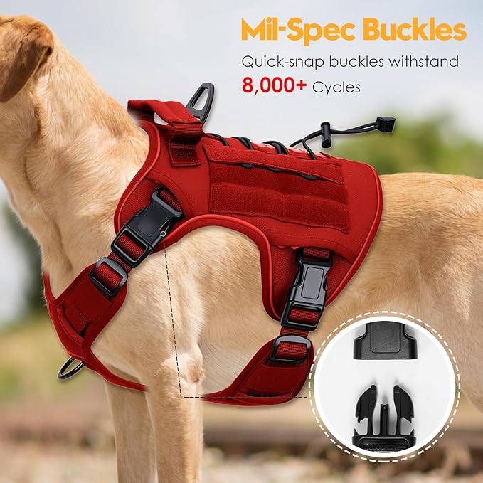 Heavy-Duty Tactical Dog Harness for Large Dogs, No Pull Adjustable Reflective Pet Vest with Molle System, K9 Military-Grade Control for Service Training, Outdoor & 10+ Breeds, Red, X-Large