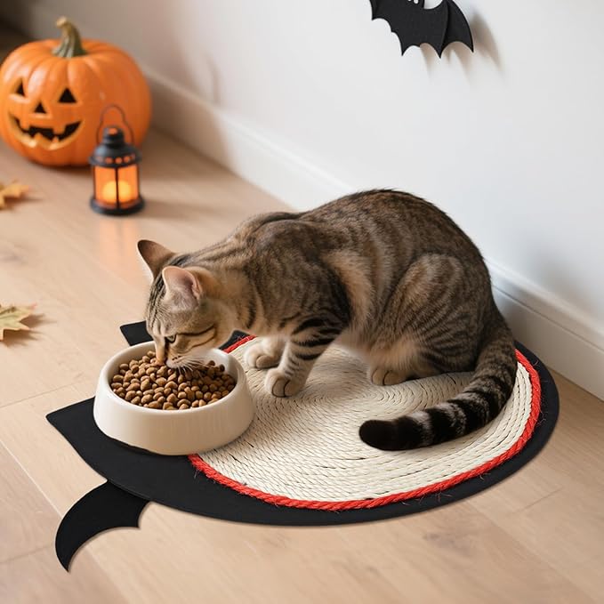 iplusmile Halloween Cat Scratch Mat, Bats Shaped Sisal Scratching Pad, 12" x 12"