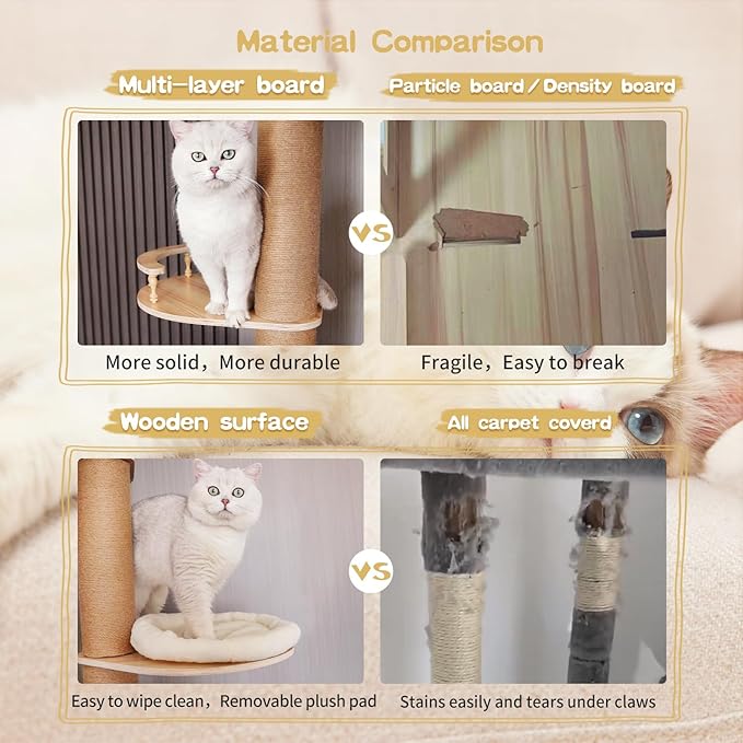 Floor to Ceiling Cat Tree Adjustable Height (95-120 Inches) - 5 Tier Tall Cat Tower for Large Cats, Sturdy Sisal Scratching Post with Condo, Space-Saving Design for Multi-Cat Households
