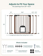 Babelio CatPrivilege Ⅲ Baby Gate with Cat Door, 29"-43" Adjustable Black Wood Pattern Pet Door, 30" Tall Pressure Mounted Safety Gate for Stairs & Doorways, Auto Close,Wall Protectors Included