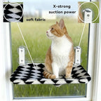 Cat Window Perch, Foldable Cat Hammock Seat for Window with Metal Frame and Large Suction Cups, Window Perch for Cats Inside, Hold 40lb (Black and White, L)