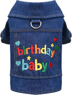 Dog Jean Jacket with D-Ring Blue Denim Coat Dogs Outfits for Small Dogs Cats Boy Male Girl Birthday Clothes Costume Letter Embroidery Dogggie Puppy Winter Warm Clothes(Birthday Baby,S)