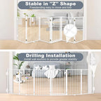 Metal Freestanding Dog Gates with Door for Outdoor Indoor,120'' Extra Wide 32'' Tall Free Standing Dog Gate for Doorways,Large Openings,Deck,Yard,Porch,Foldable Pet Fence(White,6 Panels)