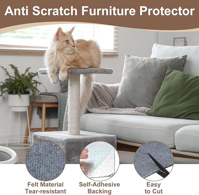 uxcell Self-Adhesive Cat Scratching Mat, 1 Roll 23.6" x 23.6" Couch Protector from Cat Claws for DIY Sofa, Wall, Doors, Cut Anti Cat Scratch Pad Carpet Mat, Light Gray
