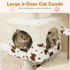PETSITE 30-inch Small Cat Tree, Unique Cow Print Modern Cat Tree with Jute Scratching Posts, Comfy 2-Door Condo, Soft Upholstered Top Perch, Multiple Jumping Platforms, Ideal for Indoor Cats
