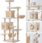 Cat Tree 71.6 inches Cat Tower for Indoor Cats, Multi-Level Cat Condo Furniture with Scratching Posts Plush Perches, Activity Center with Cozy Basket & Hammock for Large Cat,Beige