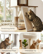 61" Modern Cat Tree Tower for Indoor Cats, Luxury Climbing Tower with Plush Lounge, Kitty Condos, Hammock & Scratching Posts, Classic cat Furniture (Rustin Brown)