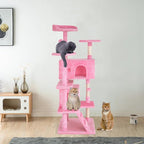 Cat Tree 53 inches Cat Tower for Indoor Cats Cat House with Replaceable and Removable Dangling Ball Cat Trees and Towers with Funny Toys, Pink