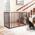 ZJSF Freestanding Indoor Dog Gate for House Foldable Wood Brown Puppy Gate for Doorways Pet Gate for Stairs Extra Wide Pet Fence 24" Height 4 Panels