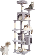 Happybuy Cat Tree for Indoor Cats, 72" Cat Tower with 2 Cat Condos, Sisal Scratching Post, Hammock, Top Perch, Jumping Platforms, Large Cat Furniture Activity Center with Hang Ball, Light Grey