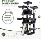 IMUsee 68 Inches Multi-Level Large Cat Tree for Large Kitties/Big Cat Tower with Condo/Cozy Plush Perches/Sisal Scratching Posts and Hammocks/ ‌Feline Activity Center Play House/Smoky Grey