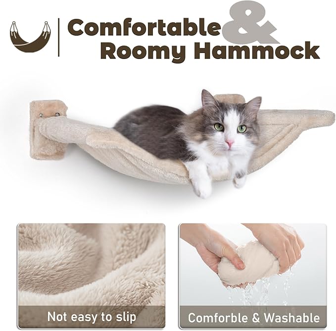 Cat Wall Shelves - 5 Pcs Wall-Mounted Cat Shelves for Wall, Including 2 Steps, 1 Perches, 1 Hammock, 1 Sisal Scratcher Post, DIY Playground for Large Cats