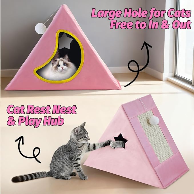 Upgraded Cat Scratcher House, 3 in 1 Foldable Sisal Cat Scratcher, Double-Sided Usability, Durable Cat Furniture for Cats to Play, Scratch, and Sleep