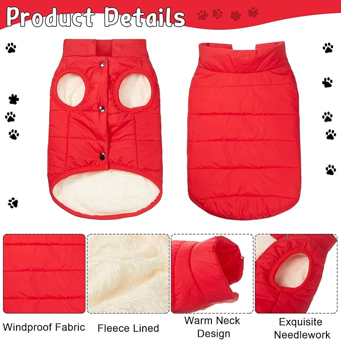 Syhood 2 Pieces Dog Jacket 2 Layers Fleece Lined Dog Jacket Warm Soft Windproof Small Pet Coat for Winter Cold Weather(S,Navy,Red)