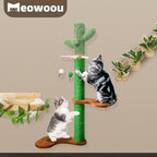 Meowoou Wall Mounted Cat Scratcher for Indoor Cats, 38 Inch Cat Wall Shelves with Scratching Posts and Pedal, Suitable for Adults Cats, Kitten and All Type of Cats Cactus