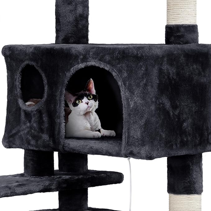Topeakmart 54in Cat Tree, Cat Tower w/Large Cat Condo Scratching Posts and Perch, Cat Stand House Furniture, Black