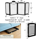 ZJSF Freestanding Dog Fence Indoor, Foldable Dog Gate for Doorways, Stairs or Hallways, Sturdy Wood Extra Wide Pet Gate with Support Feet for The House, Black, 32 "Height-4 Panels