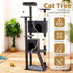 BestOffice 81 Inch Cat Tree, Multi-Level Cat Tower with Condo, Perches, Sisal Scratching Posts, Climbing Ladder,Indoor Activity Center Play House for Kittens & Adult Cats, Dark Gray