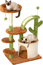 Cactus Cat Tree for Indoor Cats, 36.6" Small Cat Tower with Sisal Scratching Posts, Stable Cat Condo with Perches and Climbing Steps, Brown