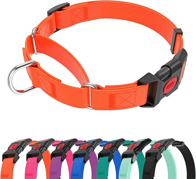 Waterproof Martingale Collar for Dogs,Easy to Clean Dog Collars with Safety Quick Release Buckle,Rubber Collar for Medium Large Dogs Walking Training (Orange, S (13.4-16.5inch))