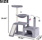 YUNIQUE Multi-Functional Cat Tree Tower, Big Cat Condo with Scratching Board, Rotating Toy & Deep Hammock, Luxury Perch Kitty Furniture for Indoor Cats (Grey)