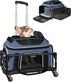Petskd Top and Side Expandable Pet Carrier with Wheels 18x13x9.5 Inches Southwest Airline Approved, Soft-Sided Carrier for Small Cats and Dogs with Locking Safety Zippers and Anti-Scratch Mesh(Blue)