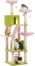 PEQULTI 71'' Cat Tree for Indoor Cats with Big Hammock, Tall Cat Tower for Large Cats with 2 Cat Condo, 2 Soft Top Perch, Scratching Posts and Pad, Pink