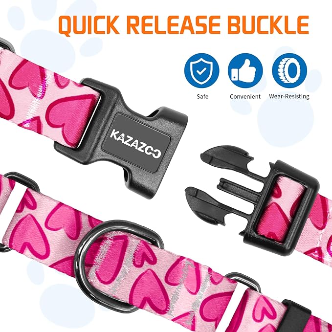 Kazazoo Martingale Collar for Dogs with Quick Release Buckle Adjustable Soft Durable Dog Collar for Small Medium Large No Pull Training Dog Collars-Hot Pink S