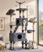 Catlike Rock-Solid 76" Tall Cat Tree Tower for Indoor Cats Large Adult, Heavy Duty Multi-Level Large Cat Tree with Sisal Scratching Posts, Perches, Cat Condos, Hammock Baskets, Cat Tower Light Grey