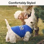 Parisian Pet Dog Tshirt - Embroidered “ Awesome “ Dog Shirt - Pure Cotton and Lightweight Dog Clothes - Blue Sleeveless Pet Tee Shirts - Cute Puppy Clothes - Pet Shirts for Large Dogs Boy - XL