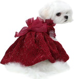 Kuoser Dog Dress, Cute Dog Dresses for Small Dogs Girl Elegant Puppy Tutu with Bow-Knot, Doggie Princess Costume Pet Outfit for Birthday Party Christmas Halloween Wedding, Red XS