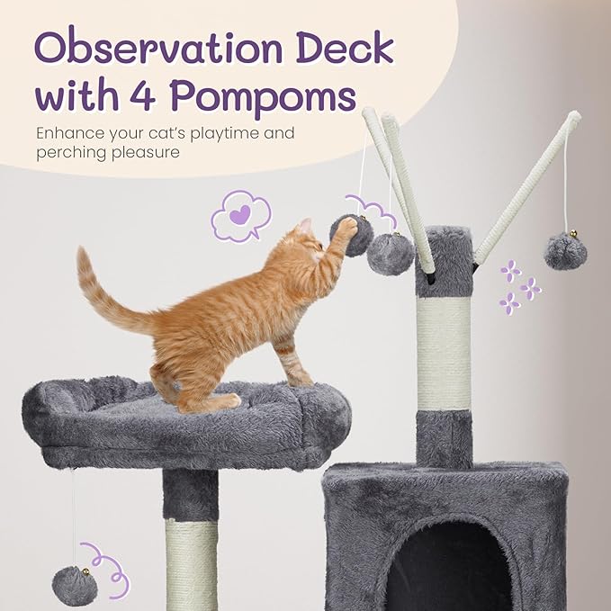 57" Cat Tower for Indoor w/Cat Toy Balls, Modern Cute Cat Tree for Cats Kittens, Multi-Level Cat Activity Tree w/Scratching Posts, Cat Cave Condo,for Indoor Cat Kitty as Pet Play House Activity Center