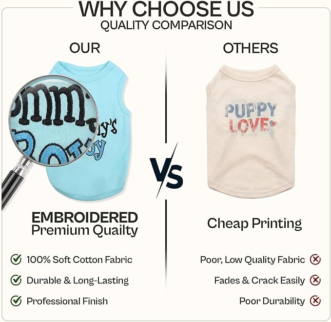 Parisian Pet Dog Shirt – 100% Cotton Shirts for Large Dogs – Blue Sleeveless Puppy Clothes – Lightweight and Breathable Dog Apparel – Boy Dogs Clothes - Stretchy Mommy’s Boy Pet Shirt