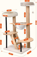 Solid Wood Cat Tree, 40" Tall Wooden Tower for Cats with Scratching Posts, Plush Perch, Large Space Capsule, Platforms, Removable Pads Heavy-Duty Indoor Cat Furniture Toys (Natural)