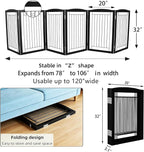 ZJSF Freestanding Foldable Dog Gate for House Extra Wide Wooden Black Indoor Puppy Gate Stairs Dog Gates Doorways Tall Pet Gate 6 Panels Fence
