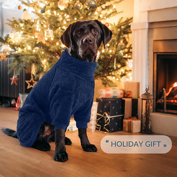 ROZKITCH Warm Dog Pajamas, Comfortable Four-Legged Apparel for Large Dogs, Polyester Coral Fleece Material Jacket for Comfort Thermal in Winter Fall Blue L