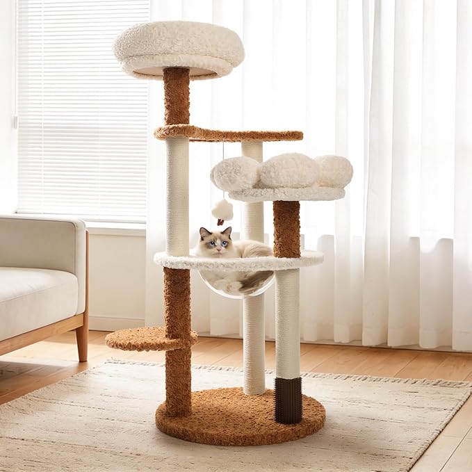 Modern Cat Tree Tower for Large Cats, 50-Inch Cat Scratching Post & Indoor Climbing Furniture with Plush Perches & Space Capsule - Sturdy Cat Tree for Maine Coon & Big Adult Cats