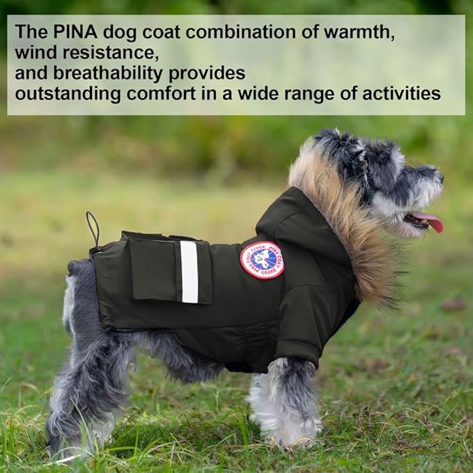 PINA Small Dog Coats - Waterproof, Winter, Snow Jacket with Faux Fur Hood & Pocket