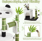 Erinnyees Panda Cat Tree, 30.7" Cat Tower with Self Groomer, Scratching Post, Cat Condo and Hang Ball, Bamboo Leaf Shape Design