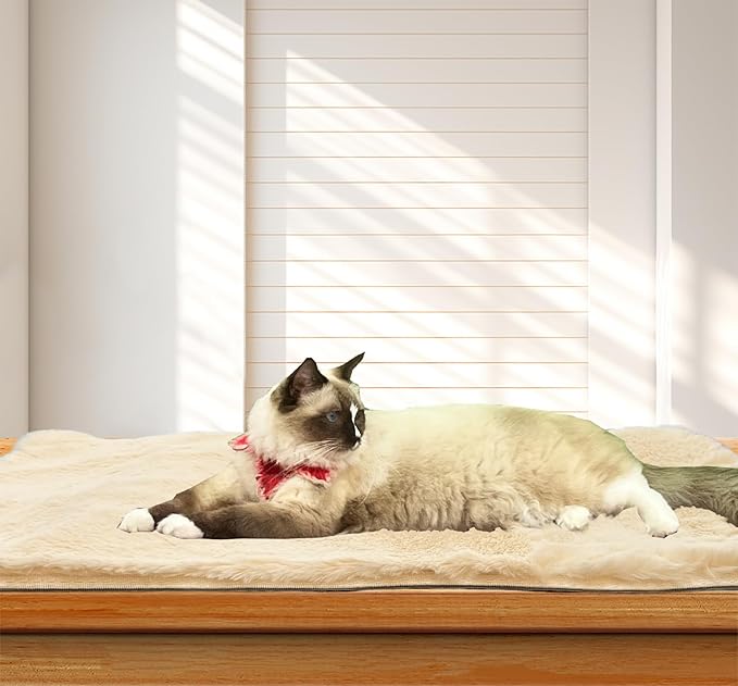 Soft Cat Window Sill Pet Pad Perch,Fluffy Windowsill Pet Mat Pillow Seat Bed, Cat Cushion for Window Sill Mat (Beige, 16"x24")