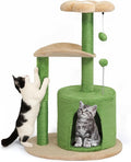 VINGLI Cat Tree for Indoor Cats, 32 inch Small Cat Tower, Cactus Cat Tree Scratching Posts with Jump Platform (Green & Beige)