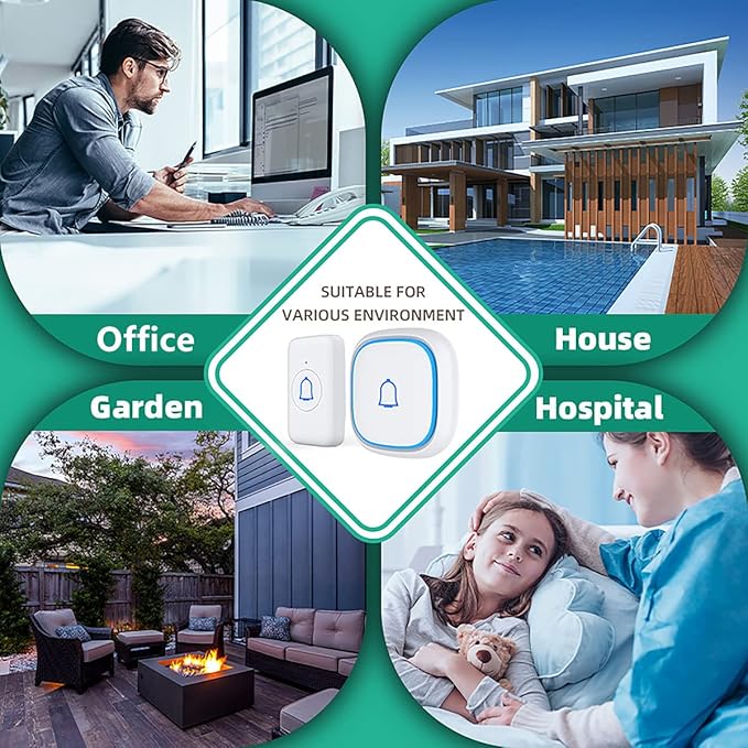 Wireless Doorbell for Home Classroom IP66 Waterproof Door Bell Ringer Wireless 1000ft Range with 66 Ringtones Kid Doorbell Chime 7 Adjustable Volume LED Flash Doorbells for Teachers
