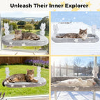 Homimp Cat Window Perch,Cordless Cat Window Hammock for Wall with 4 Strong Suction Cups,Solid Metal Frame and Two Replaceable Covers,Foldable Cats Bed for Large Cats and Kittens,Indoor Pet Seat,Grey M