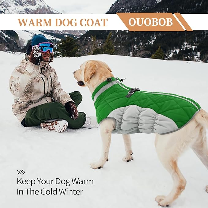 Dog Coats for Small Dogs, Puppy Coat, Warm Winter Jacket, XS Dog Coat with Harness Built in, Waterproof Pet Cold Weather Coats, Puppy Winter Clothes Snowsuit Chihuahua Maltese,Green,XS