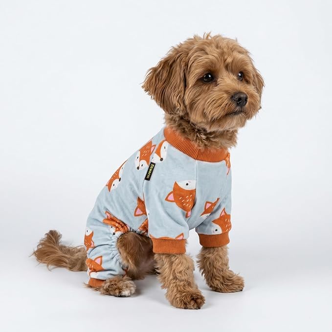 Fitwarm Funny Fox Dog Pajamas, Warm Dog Onesie, Dog Clothes for Small Dogs Girl Boy, Lightweight Velvet, Pet Outfit, Gray, Orange, XXL