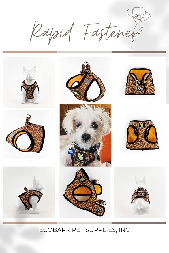EcoBark Step in Dog Harness - Eco-Friendly Teacup Dog Harnesses for XXS, XS, and Small Dogs - Reflective and Adjustable Mini Body Halter Vest -Tiny Soft Mesh Harness Under 5 lbs (Leopard, XXXS)