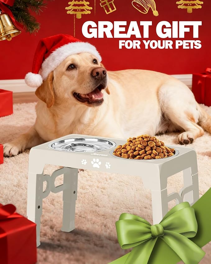Elevated Dog Bowls for Medium Size Dogs, Non-Slip Dog Feeder with 1*Stainless Steel Dishes & 1*Slow Feeder Bowl, 5 Heights Adjustable Raised Bowls to 3.15″-8.66″-9.84″-11.02″-12.2″